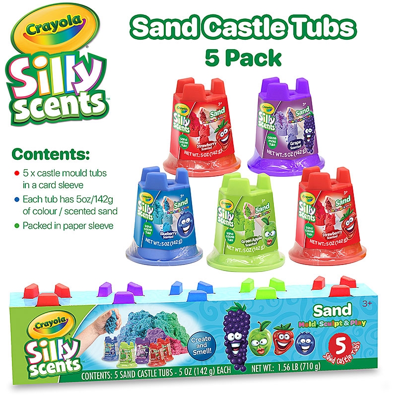 5 Pack Crayola Silly Scents Sand 5oz Sand Castle Tubs - Contents