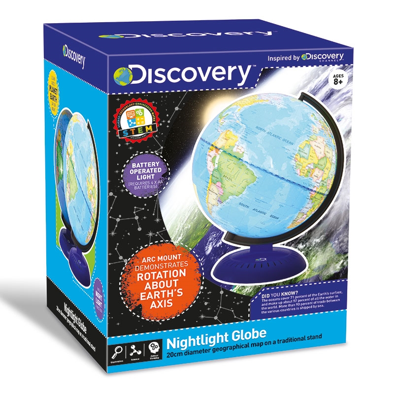 Discovery Night Light 20cm Illuminated Globe