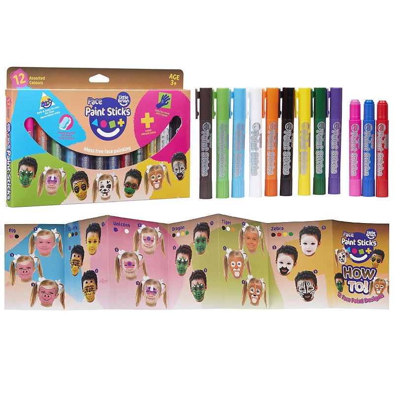 Face Paint Sticks - 12 assorted pack, pens and booklet